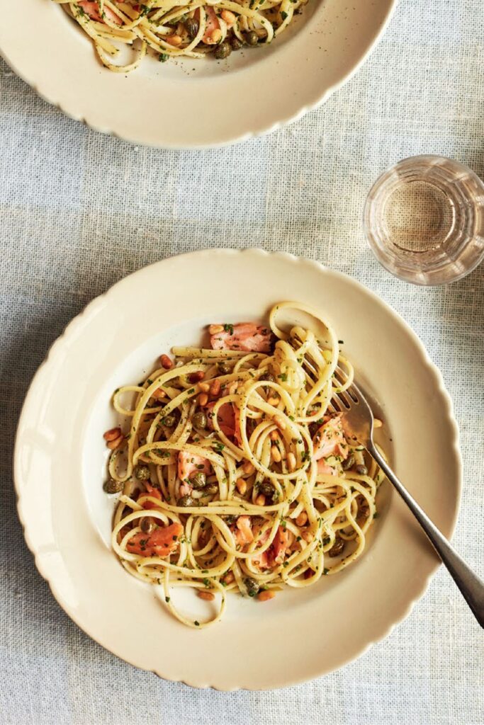 Mary Berry Lemon and Caper Salmon Linguine