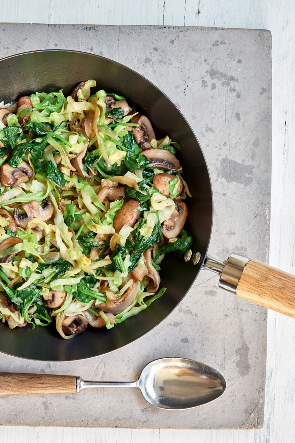 Mary Berry Spinach, Cabbage and Mushroom Stir-fry