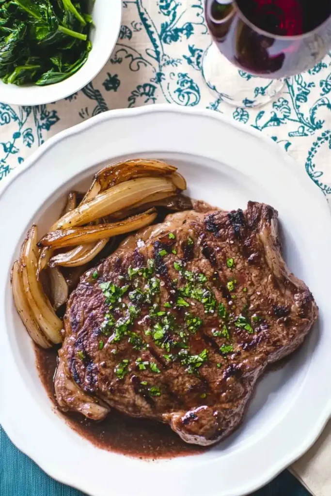 Ribeye Steak With Caramelized Shallots