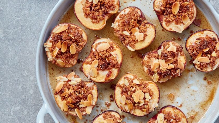 Mary Berry Baked Peaches with Marsala and Almonds