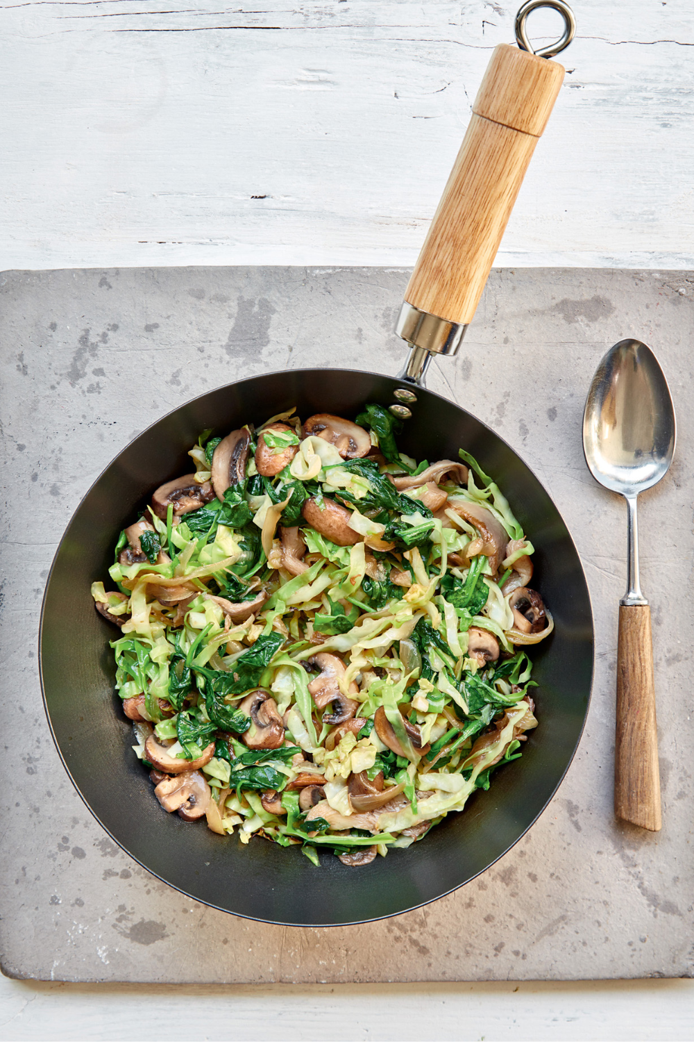 Mary Berry Spinach, Cabbage and Mushroom Stir-fry