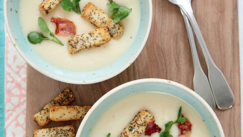 Mary Berry Celeriac Soup with Crispy Pancetta and Poppy Seed Croutons