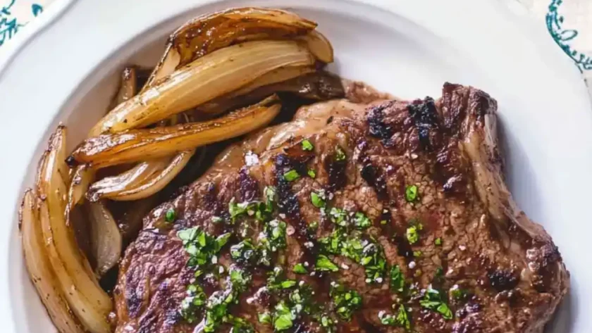 Ribeye Steak With Caramelized Shallots