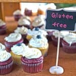 Gluten-free cupcakes on display.