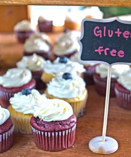Gluten-free cupcakes on display.