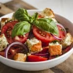 Fresh salad with tomatoes and bread