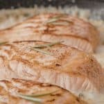 Grilled salmon fillets in sauce