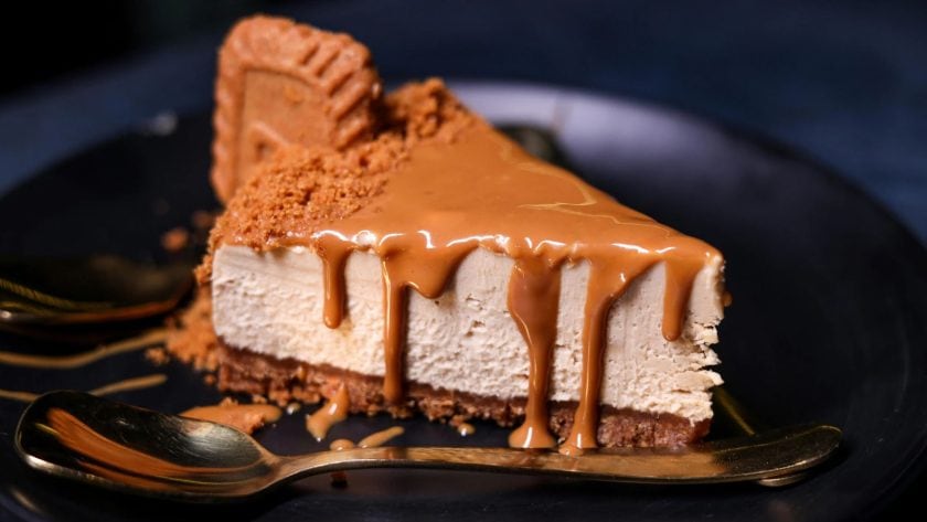 Creamy cheesecake with caramel drizzle