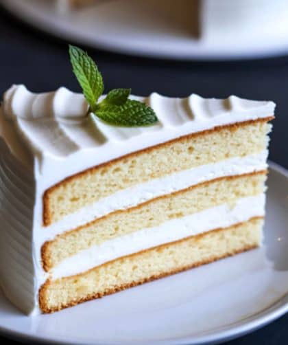 Slice of vanilla cake with frosting