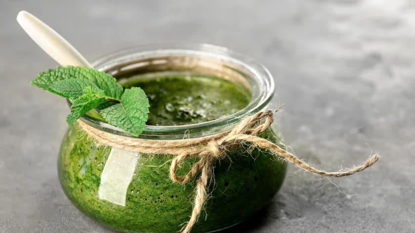 mint sauce in glass jar