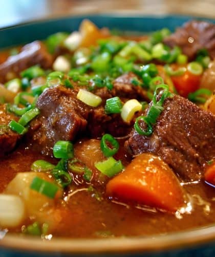 Hearty beef stew with vegetables.
