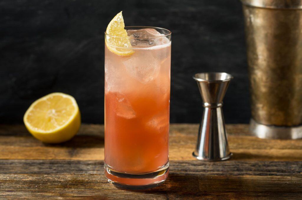 Refreshing cocktail with lemon garnish