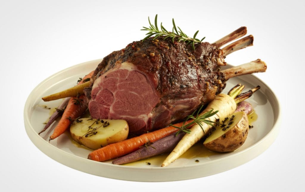 Roasted lamb with assorted vegetables
