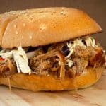 Pulled pork sandwich with toppings