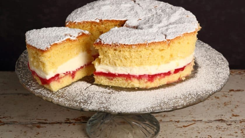 Layered cake with cream and jam