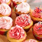 Colorful cupcakes with swirled frosting
