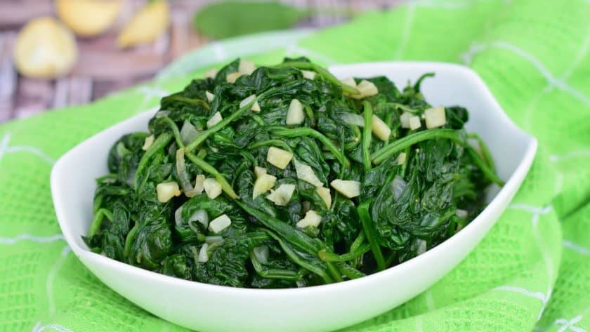Sautéed spinach with garlic pieces