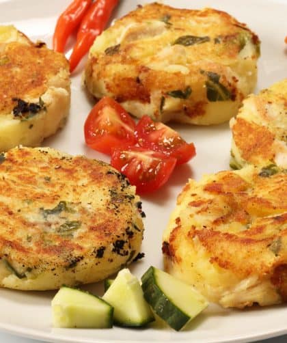 Fried potato cakes with vegetables