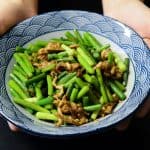 Plate of green vegetables and meat