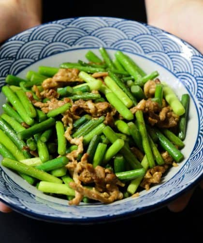 Plate of green vegetables and meat