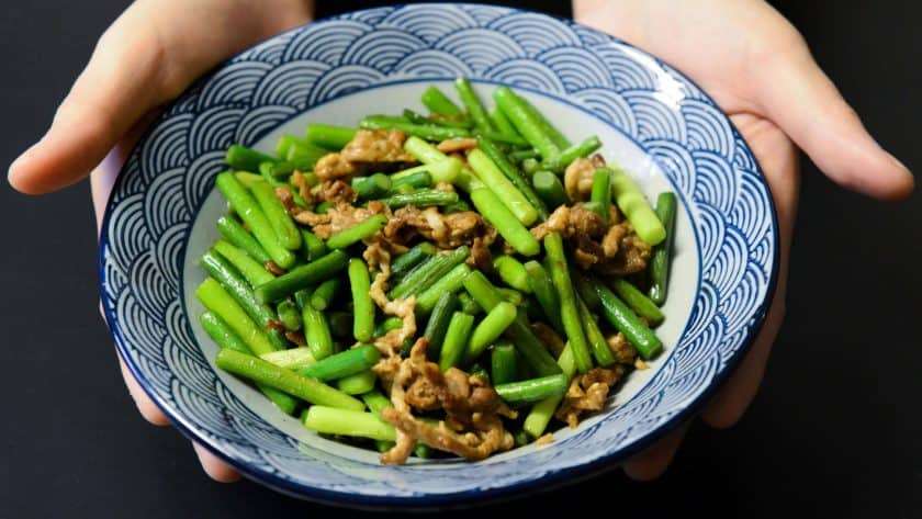 Plate of green vegetables and meat