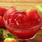 Strawberry jelly in a glass bowl