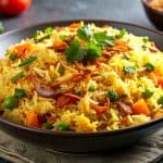 Colorful rice dish with vegetables
