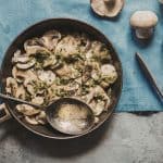 Cooked mushrooms in a skillet