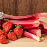 Strawberries and rhubarb with jam