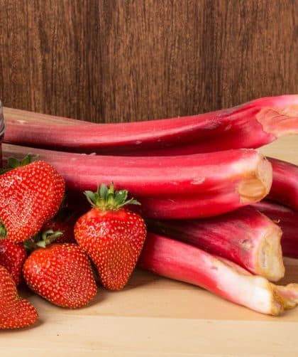 Strawberries and rhubarb with jam