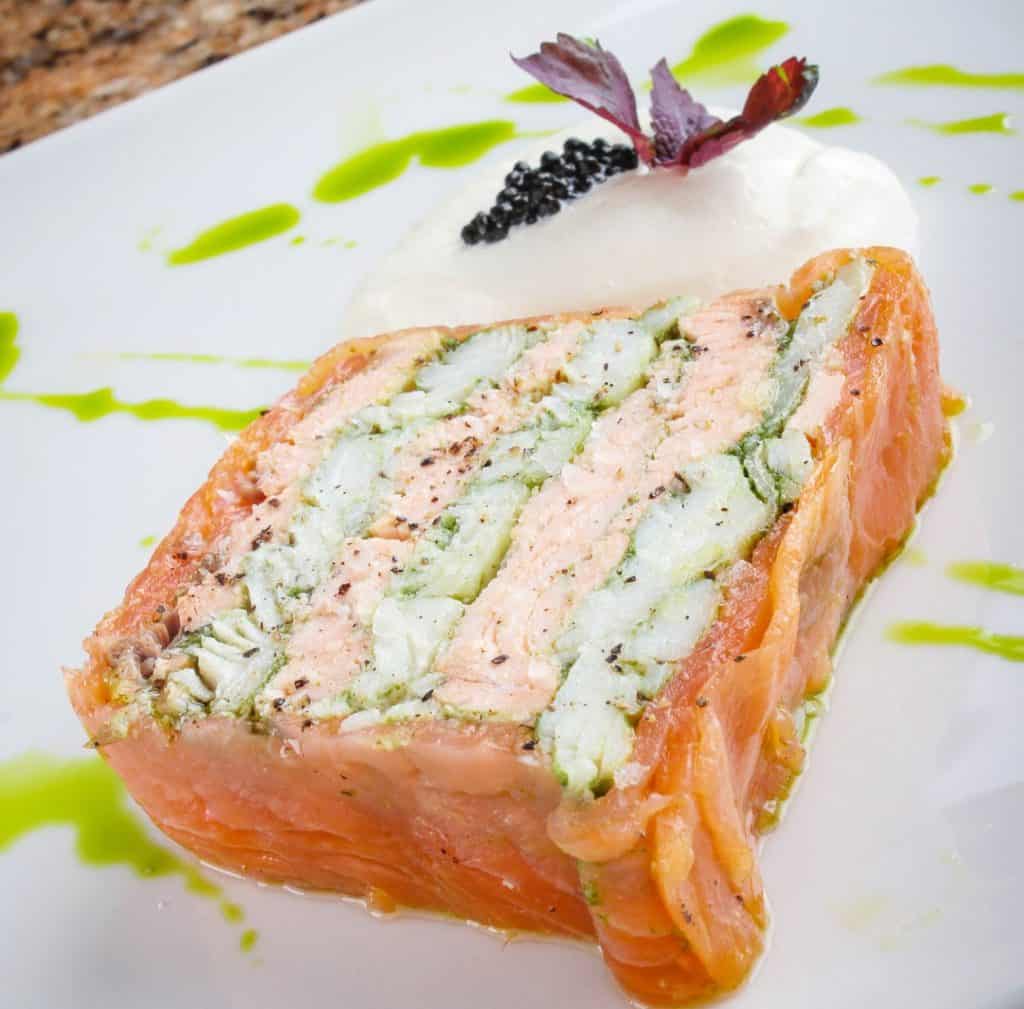 Layered salmon terrine with caviar