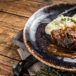 Tender meat with mashed potatoes and sauce