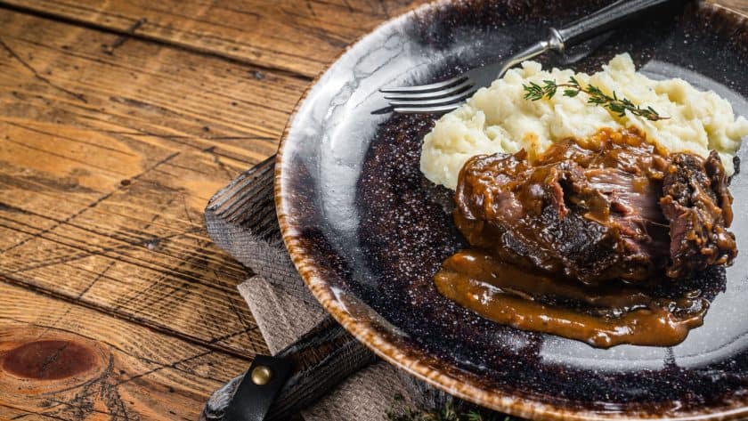 Tender meat with mashed potatoes and sauce